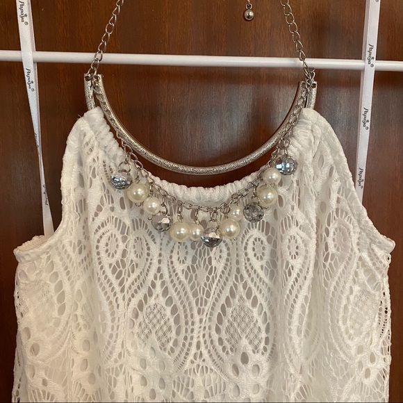 Papaya White Lace Embellished Halter Neck Top - Picture 3 of 3